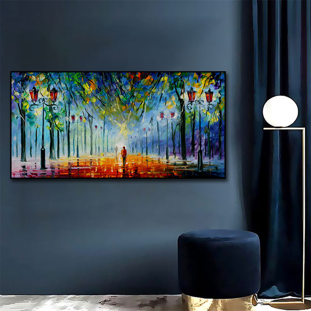 Street Under Street Light Abstract Oil Painting  Print On Canvas Nordic Poster Wall Art Picture For Living Room Home Decor