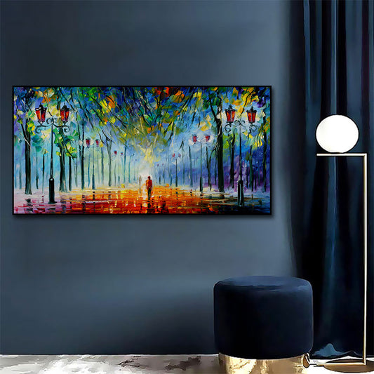 Street Under Street Light Abstract Oil Painting  Print On Canvas Nordic Poster Wall Art Picture For Living Room Home Decor