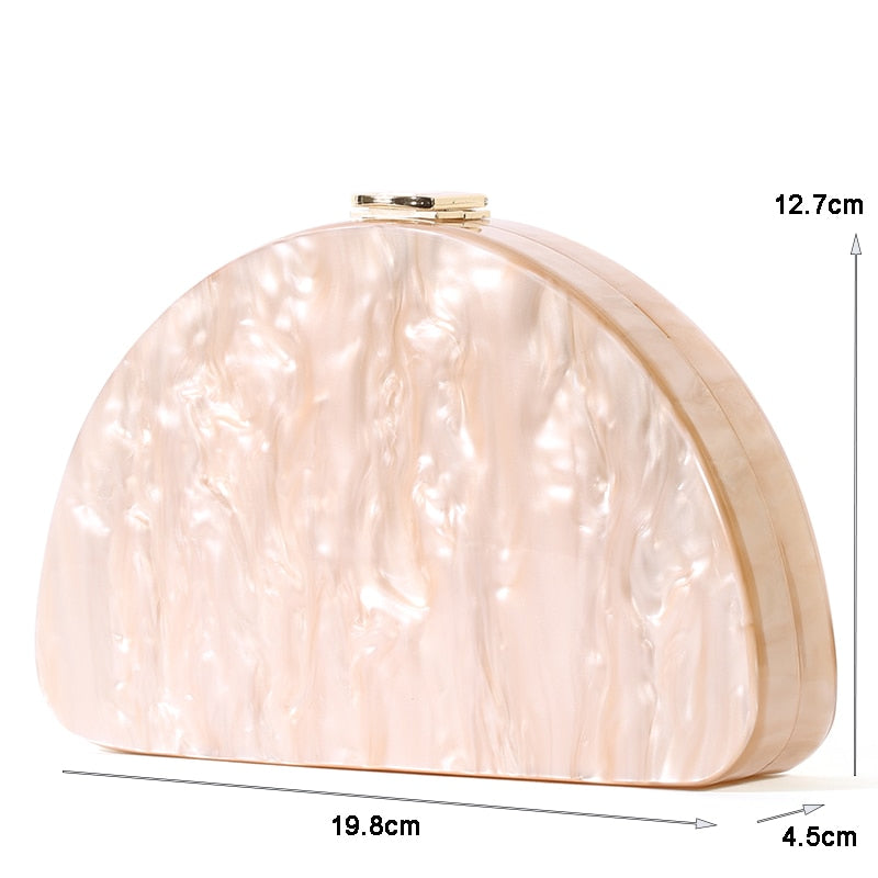 New Fashion Semicircle Wallet Women Messenger Acrylic Beige Solid Dinner Handbags Woman Evening Bags Trendy Party Clutch Purse