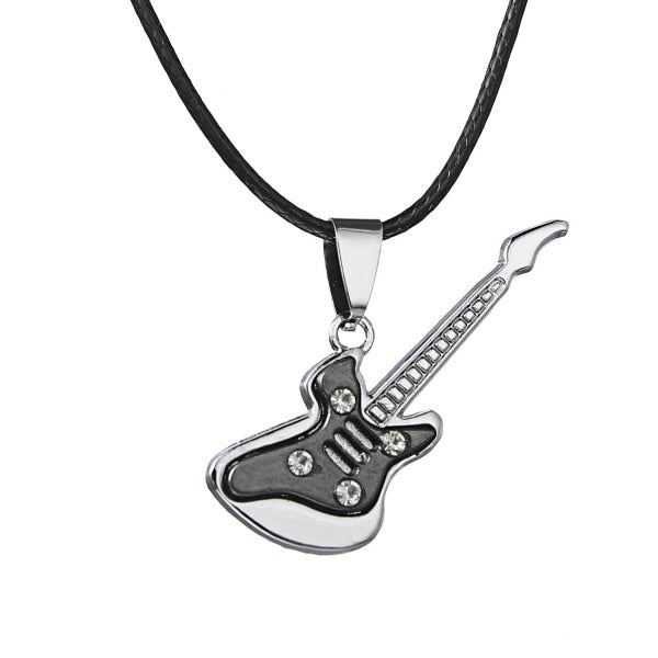 Fashion 316L Stainless Steel Guitar Necklace For Men Pendants Leather Chain Men Necklaces