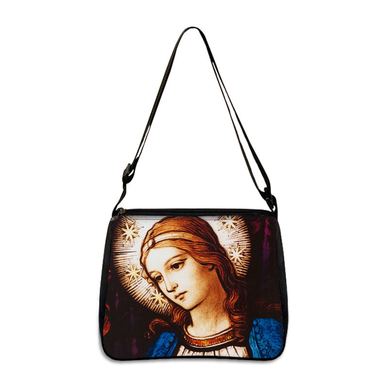 Holy Mary and Jesus Painting Print Handbags Vintage Women Canvas Shoulder Bag Leisure Clutch Ladies Portable Messenger Hobo Bags