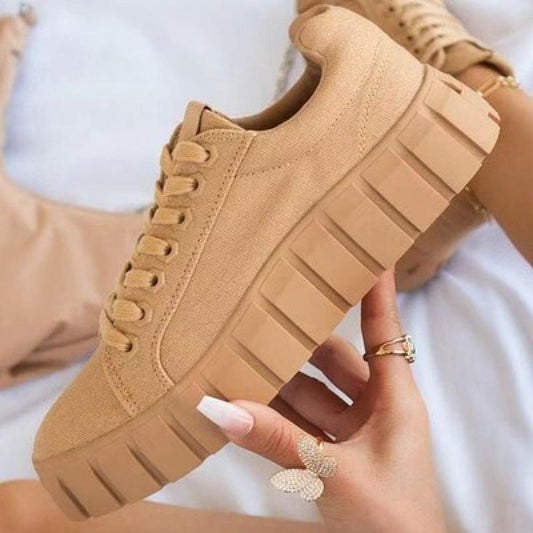 Summer Sneaker Women Shoes Flat Casual Thick Bottom Lace-Up Ladies Vulcanized Solid Color Multicolor Shallow Female Sneaker 2023