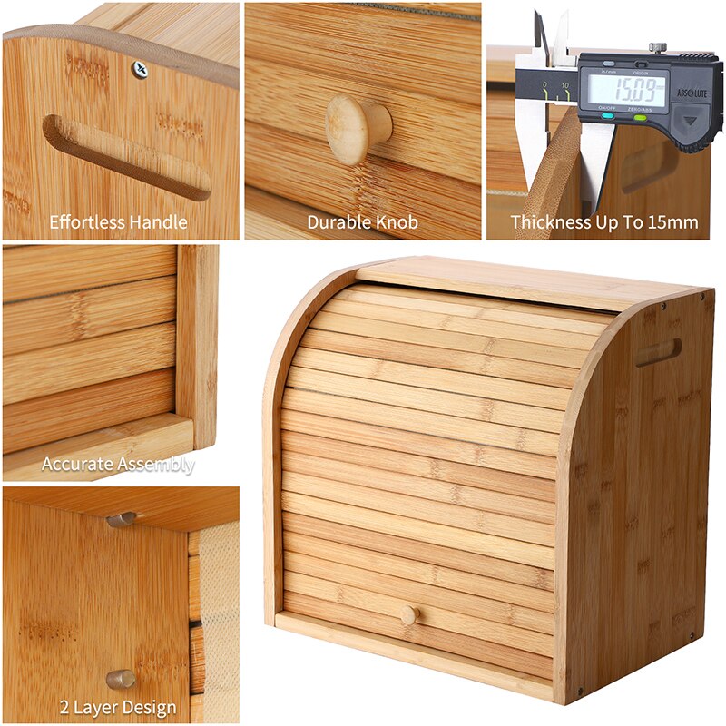 Storage Box Bamboo Bread Box Bins With Cutting Board Double Layers Food Containers Big Drawer Kitchen Organizer Home Accessories