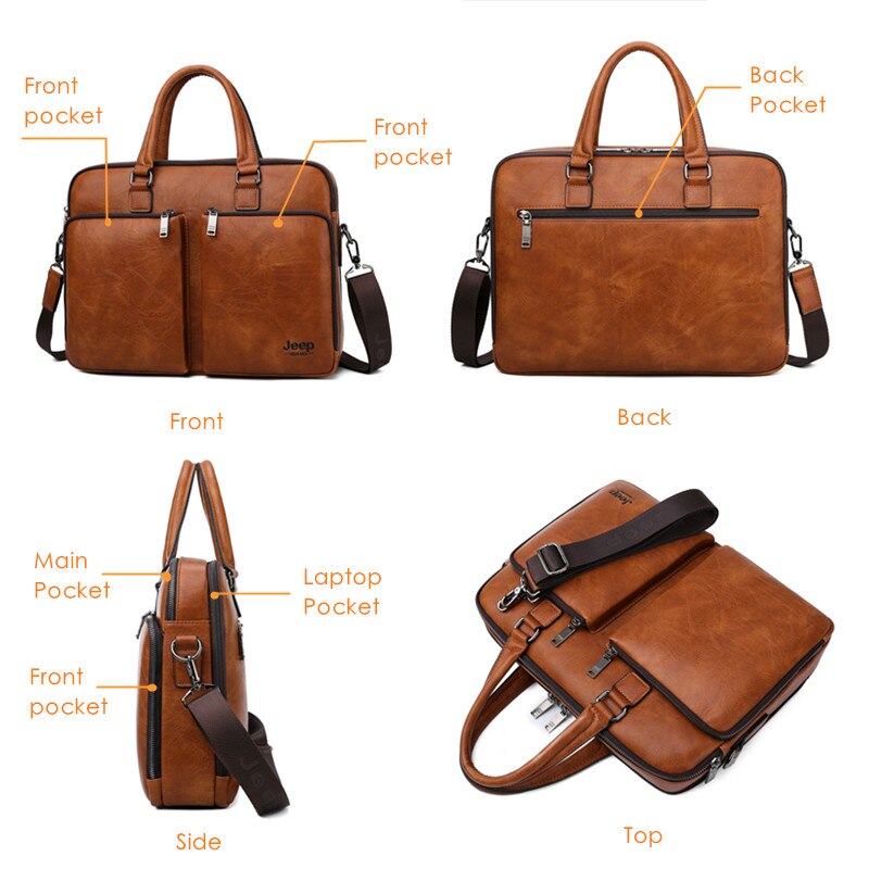 JEEP BULUO Large Capacity Leather Casual Shoulder Bag For Men Brand Man Briefcase  Laptop Business Bags Handbags High-end New