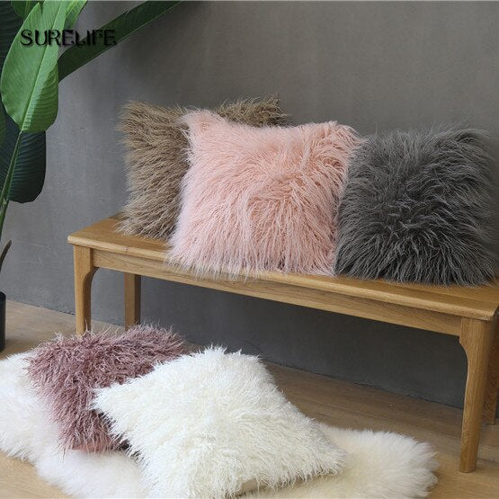 Cute Nordic Plush Pillowcase wool Faux Fur Cushions ins sofa furry Long Hair Cushion Princess Pillow bed Sofa Decor