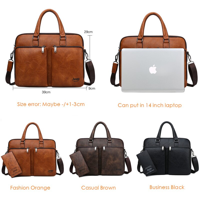 JEEP BULUO Large Capacity Leather Casual Shoulder Bag For Men Brand Man Briefcase  Laptop Business Bags Handbags High-end New