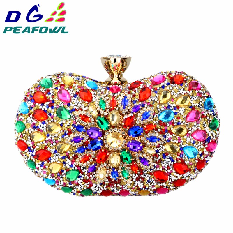 DG PEAFOWL 5colors Two Side Luxury Crystal Floral Clutch Chain Bag Evening Woman Diamond Wedding Shoulder Wallet Purse Handbags