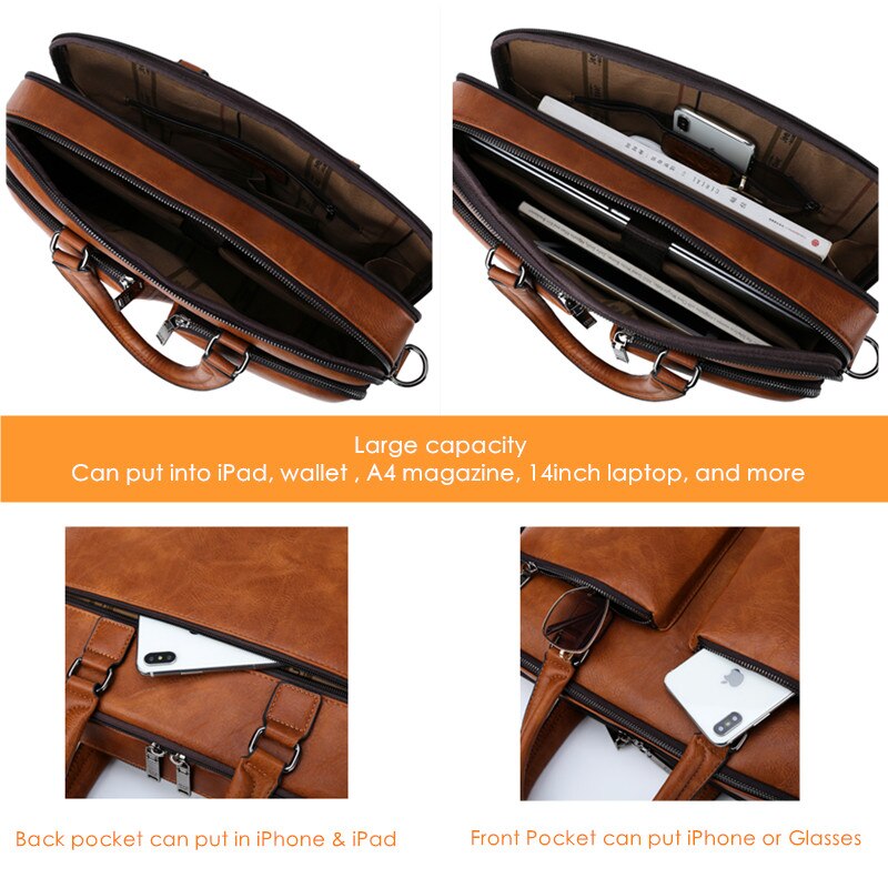 JEEP BULUO Large Capacity Leather Casual Shoulder Bag For Men Brand Man Briefcase  Laptop Business Bags Handbags High-end New
