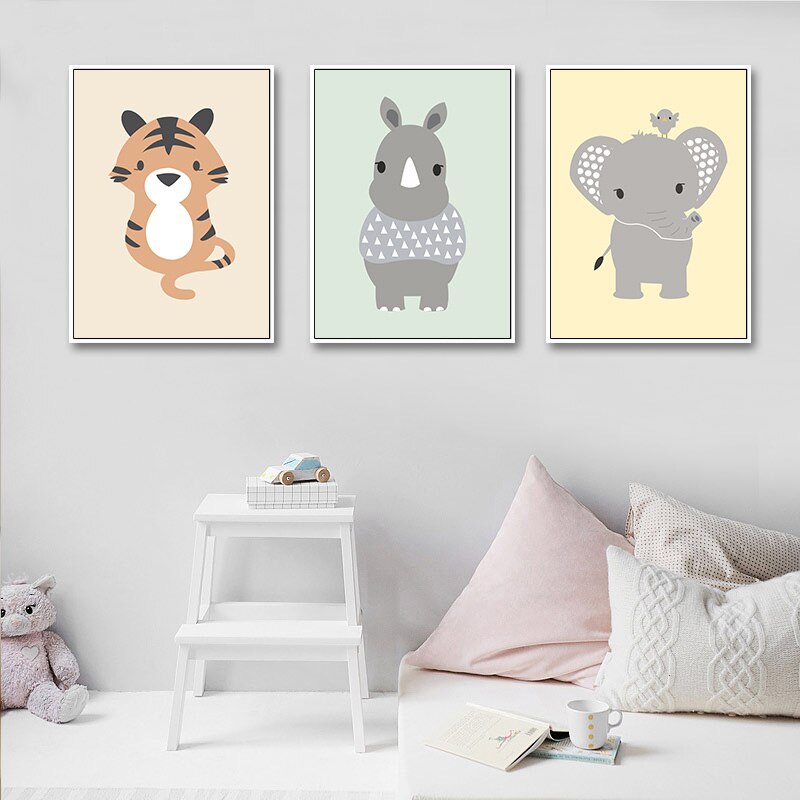 Lovely Tiger Lion Nursery Wall Art Canvas Painting Nordic Poster Animal Print Decorative Pictures Kids Baby Bedroom Decoration