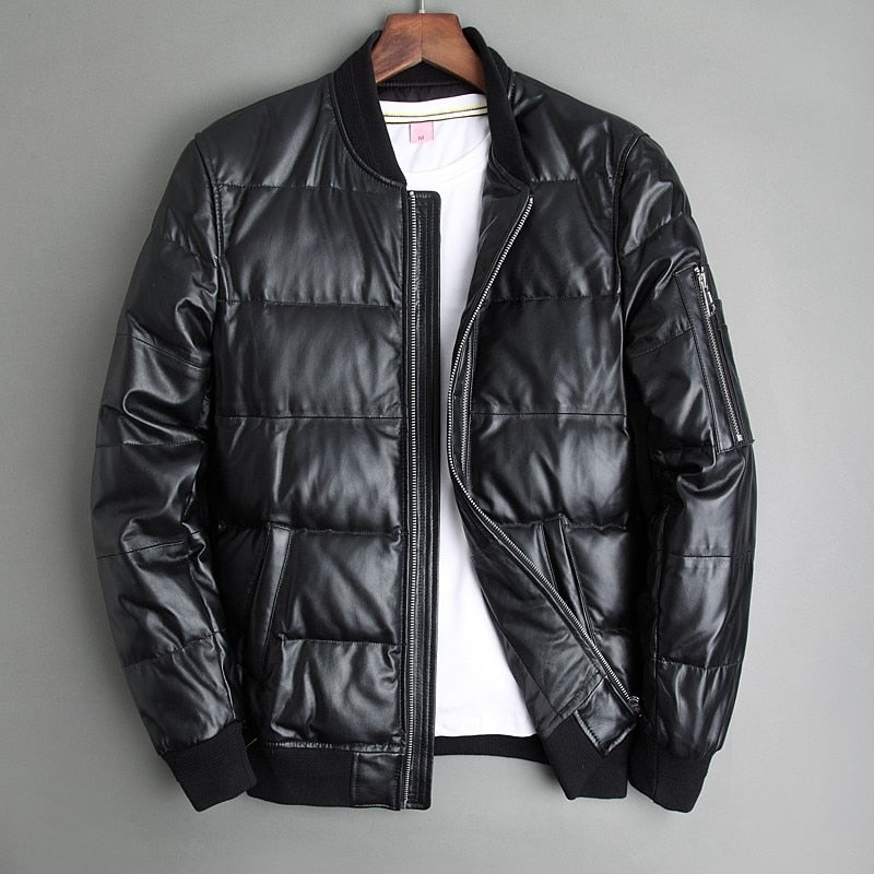 Men Winter Warm Genuine Leather White Duck Down Jackets Flight Coats Large Size Real Leather Sheepskin Bomber Jackets Aviation