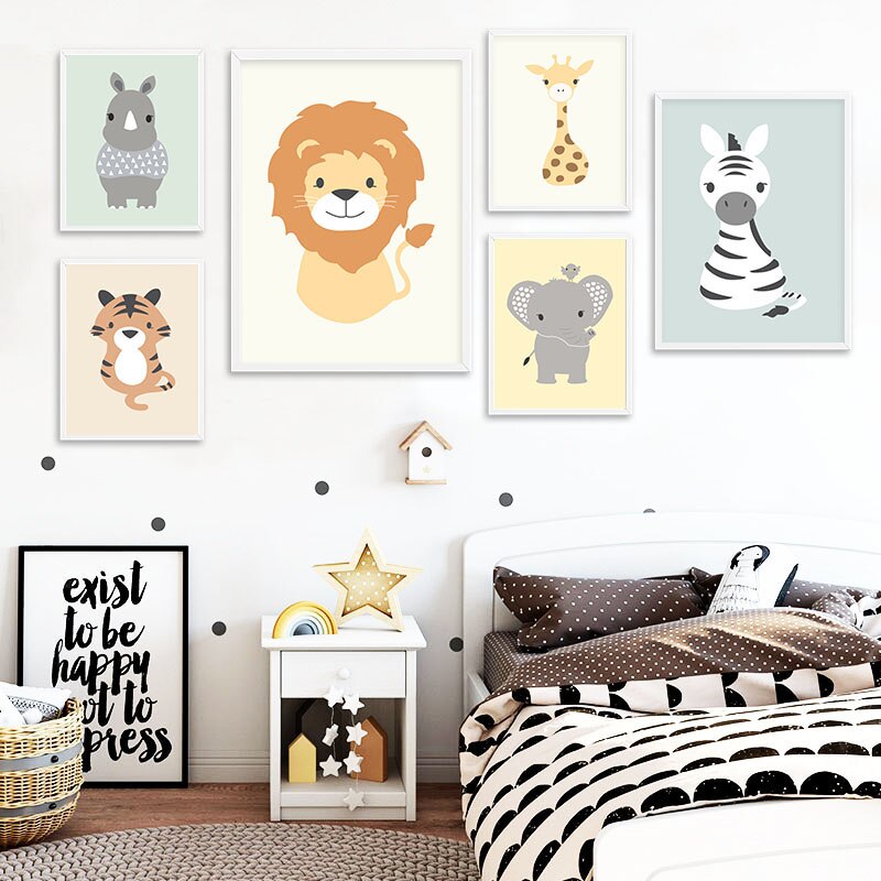 Lovely Tiger Lion Nursery Wall Art Canvas Painting Nordic Poster Animal Print Decorative Pictures Kids Baby Bedroom Decoration