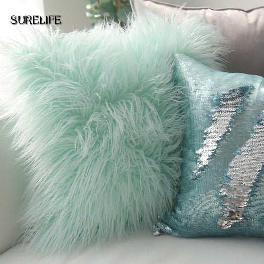 Cute Nordic Plush Pillowcase wool Faux Fur Cushions ins sofa furry Long Hair Cushion Princess Pillow bed Sofa Decor