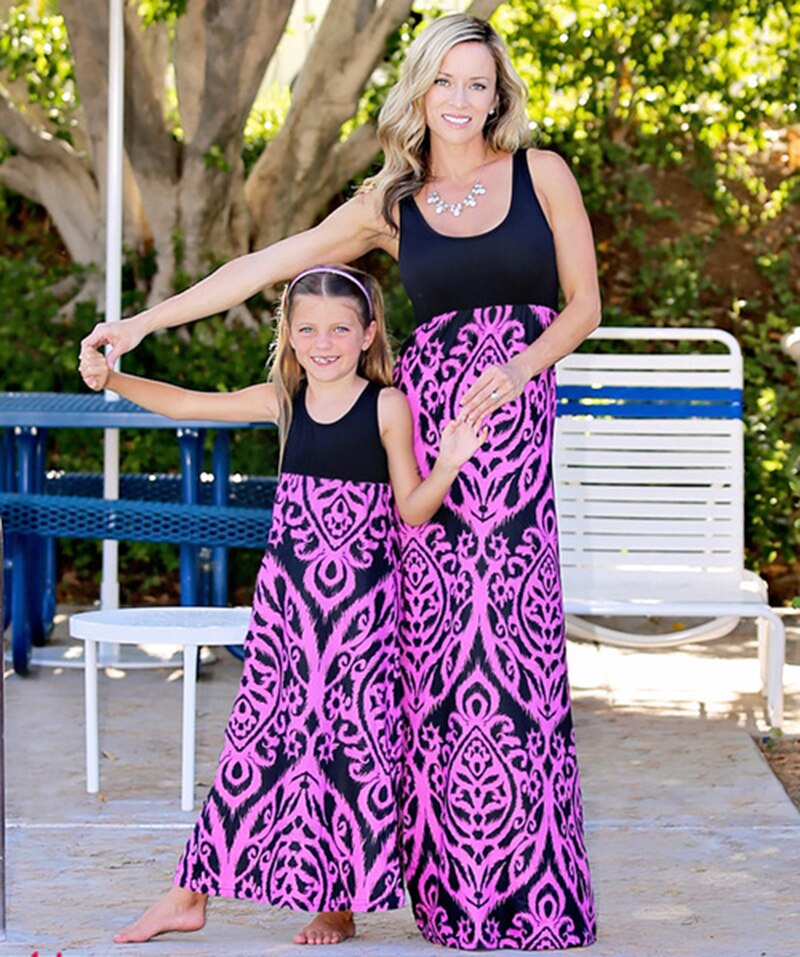 2021 Family Matching Outfits Clothes Summer Sleeveless Long Dresses Women Mother And Daughter Beach Maxi Bandage Bodycon Dress
