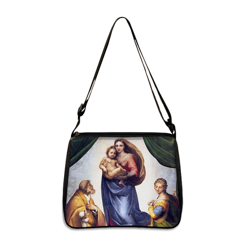 Holy Mary and Jesus Painting Print Handbags Vintage Women Canvas Shoulder Bag Leisure Clutch Ladies Portable Messenger Hobo Bags