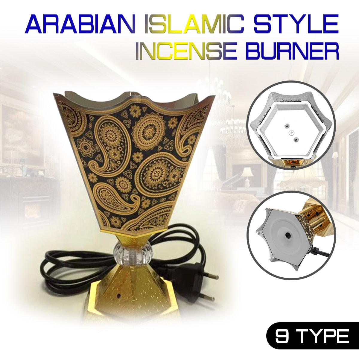 220V Incense Burner Arabian Islamic Style Mini Electric  Burner Incense Bakhoor  Square Pearl incense Electric Metal Positive