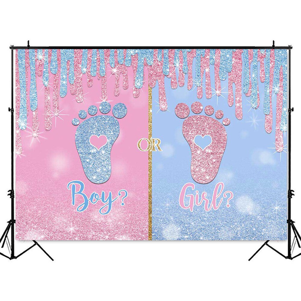 Little Feet Gender Reveal Party Background Decor Boy or Girl Newborn Baby Shower Photo Backdrop Glitter Pink or Blue Photocall