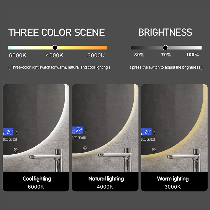 Dimmable LED Smart Round Wall Mounted Bathroom With Body Induction Anti-Fog Bluetooth Backlit Light Vanity Mirror