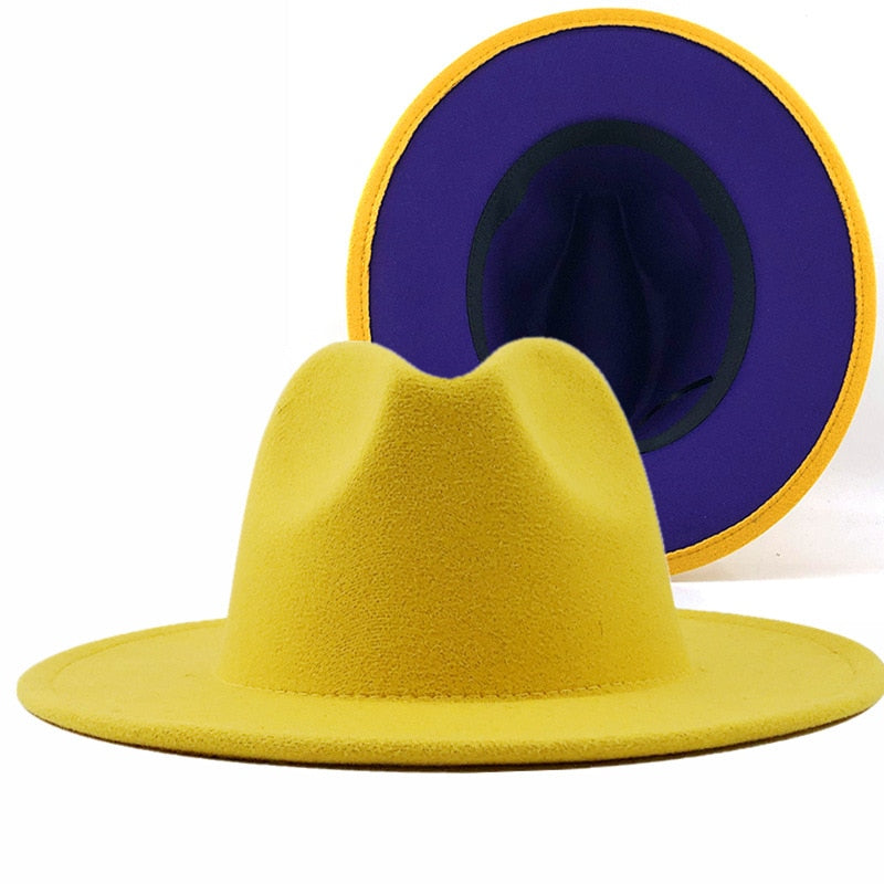 Two-color Patchwork Felt Hat Women Men Wide Brim Wool Jazz Fedora Hats Panama Trilby Cap Trend Gambler Hat Wholesale