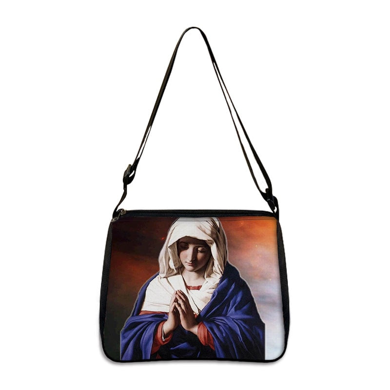 Holy Mary and Jesus Painting Print Handbags Vintage Women Canvas Shoulder Bag Leisure Clutch Ladies Portable Messenger Hobo Bags