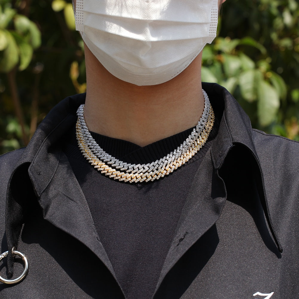 THE BLING KING 9mm Buckle Link Pave Iced CZ Cuban Link Necklaces Gold Color Luxury Bling Bling Jewelry Fashion Hiphop For Men