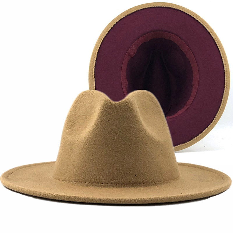 Two-color Patchwork Felt Hat Women Men Wide Brim Wool Jazz Fedora Hats Panama Trilby Cap Trend Gambler Hat Wholesale