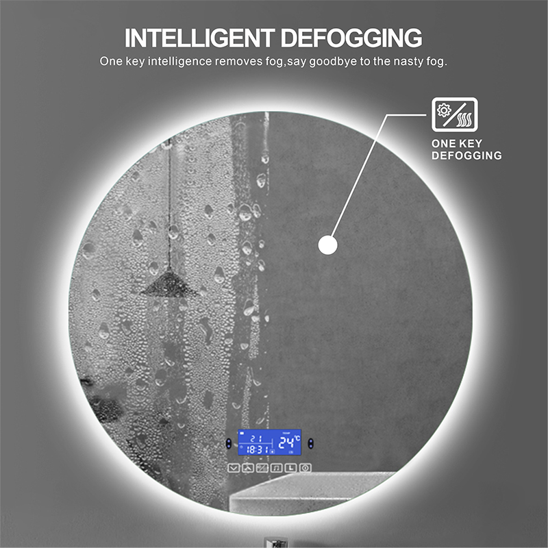 Dimmable LED Smart Round Wall Mounted Bathroom With Body Induction Anti-Fog Bluetooth Backlit Light Vanity Mirror