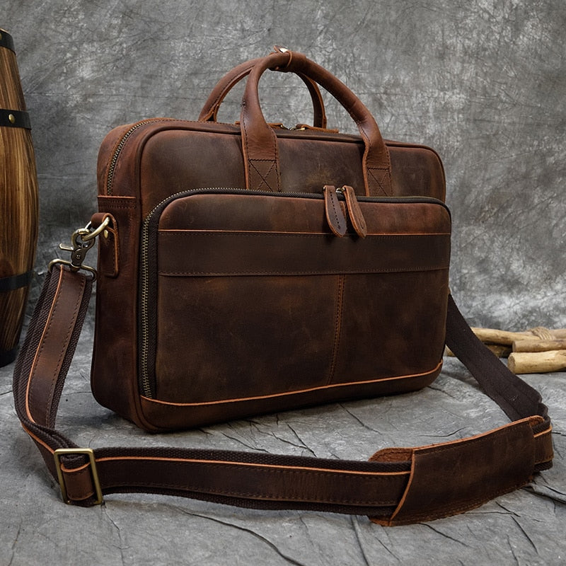 MAHEU Men Briefcase Genuine Leather Laptop Bag 15.6" PC Doctor Lawyer Computer Bag Cowhide Male Briefcase Cow Leather Men Bag