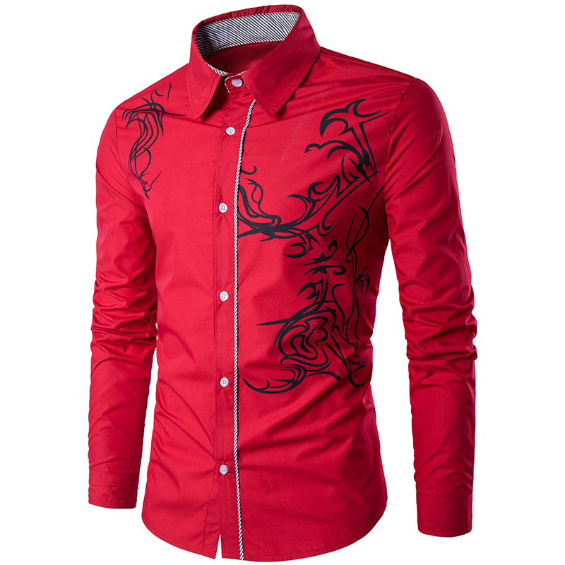 Men's Shirt Men's Long Sleeve Dragon Print Long Sleeve Slim Fit Shirt