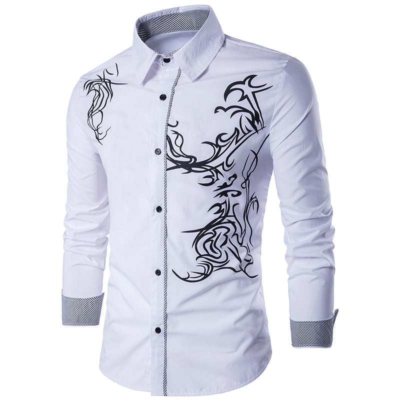 Men's Shirt Men's Long Sleeve Dragon Print Long Sleeve Slim Fit Shirt