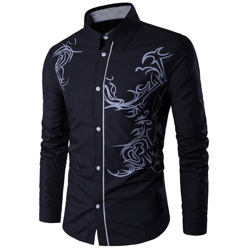 Men's Shirt Men's Long Sleeve Dragon Print Long Sleeve Slim Fit Shirt