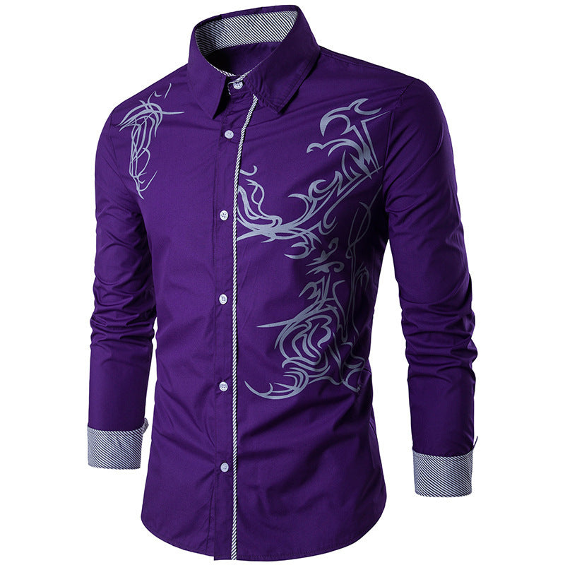 Men's Shirt Men's Long Sleeve Dragon Print Long Sleeve Slim Fit Shirt