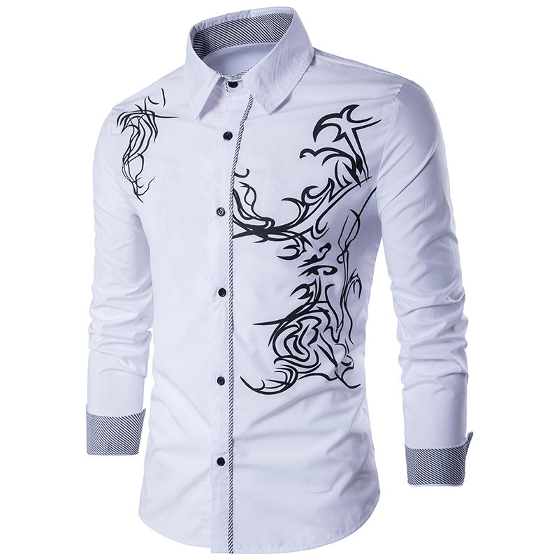 Men's Shirt Men's Long Sleeve Dragon Print Long Sleeve Slim Fit Shirt