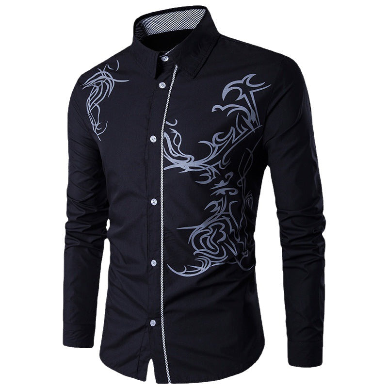 Men's Shirt Men's Long Sleeve Dragon Print Long Sleeve Slim Fit Shirt
