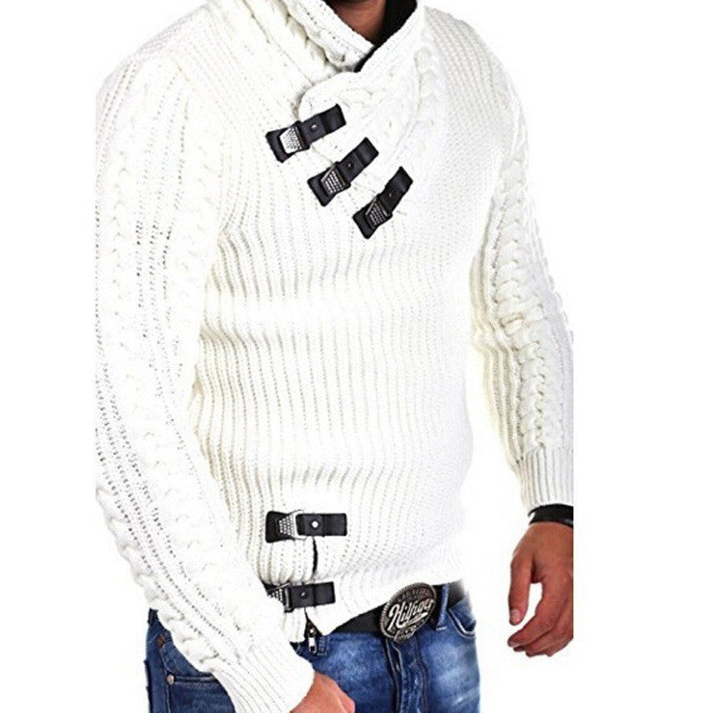 Autumn And Winter Men's Twisted Thick Knitted Pullover Jacket Lapel European And American Loose Warm Clothes