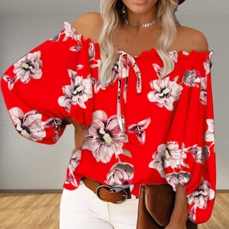 Women's Off-neck Loose Printed Top
