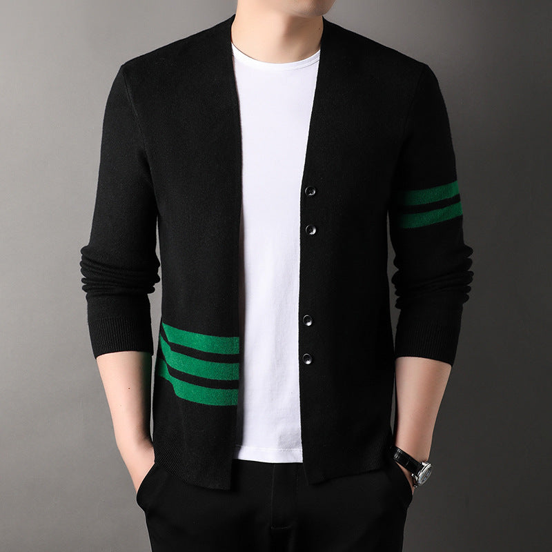 2023 Autumn New Men's Knitted Cardigan Youth Korean Style Casual V-Neck Trendy Brand Sweater Jacket Men's Dropshipping