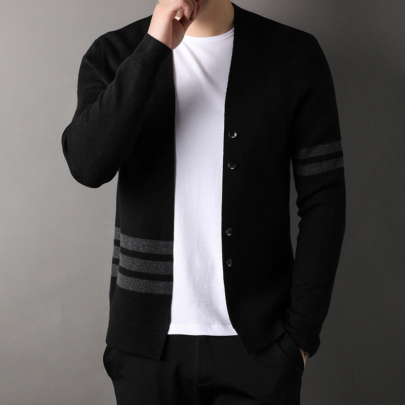 2023 Autumn New Men's Knitted Cardigan Youth Korean Style Casual V-Neck Trendy Brand Sweater Jacket Men's Dropshipping