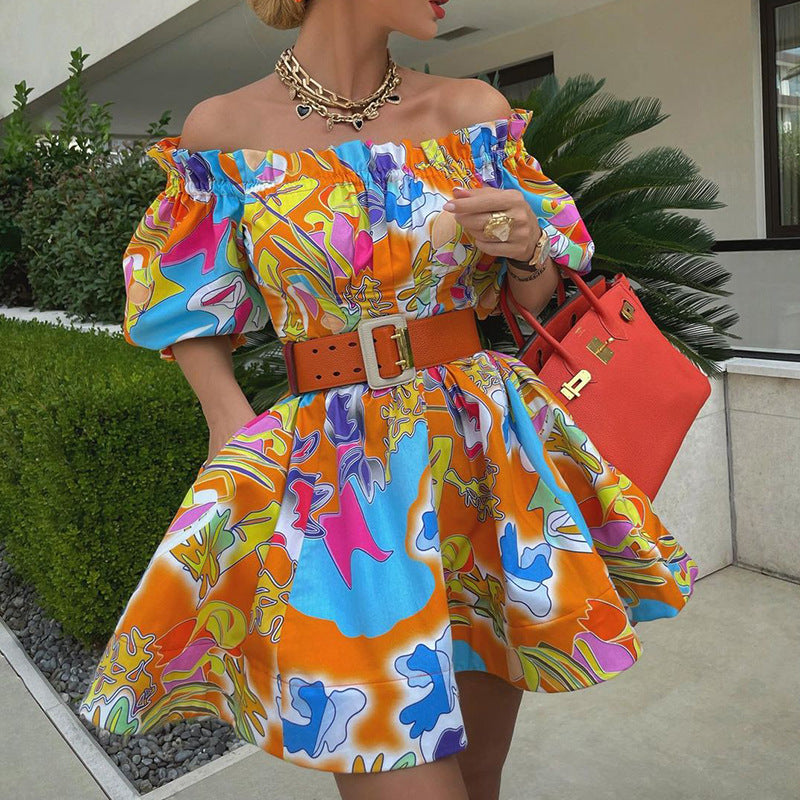 Women's Fashionable Off-neck Mid-sleeve Dress