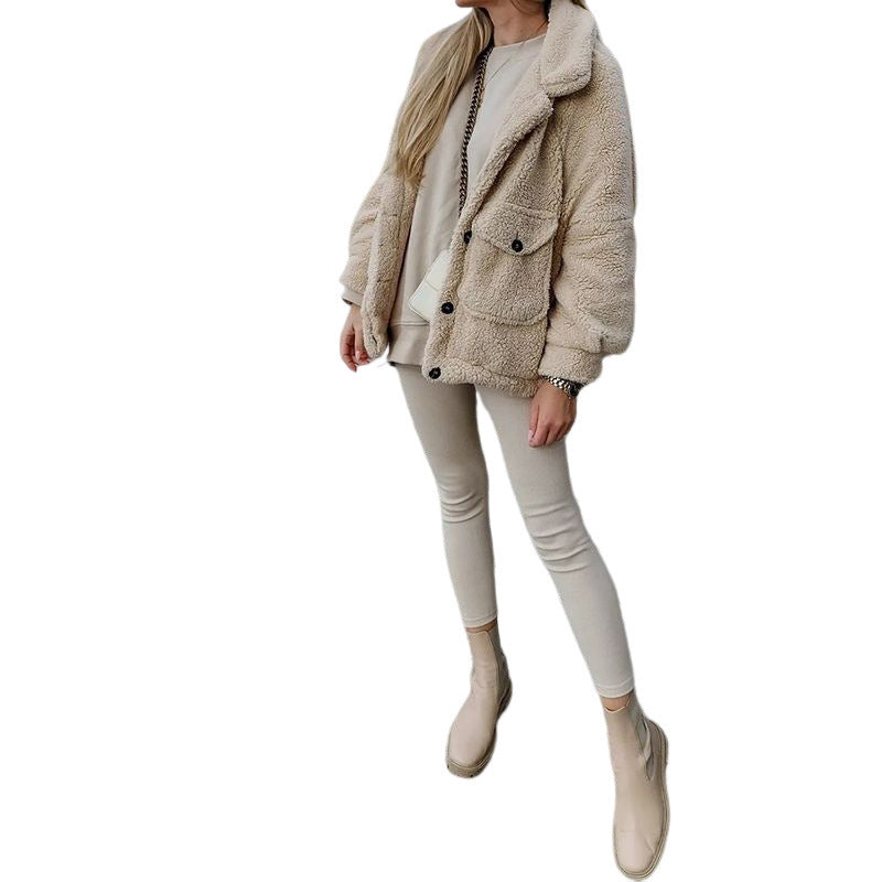 Women's Fashionable Warm Lapel Long Sleeve Coat