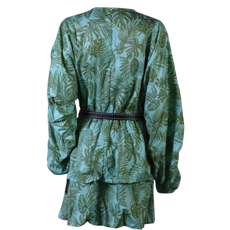 Women's Loose-fit Long-sleeved V-neck Printed Dress