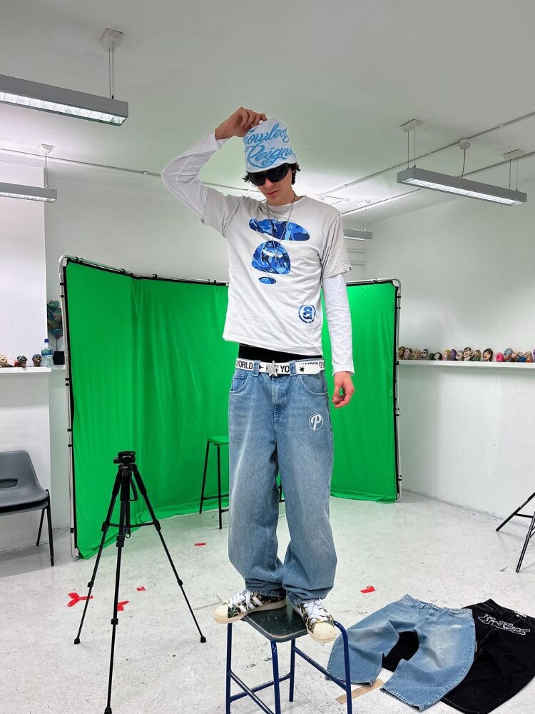 New Baggy Casual Wide Leg Jeans Men Street Retro Hip Hop Print Jeans Trend Fashion Black High-waist Jean Y2k Men Clothing 2023