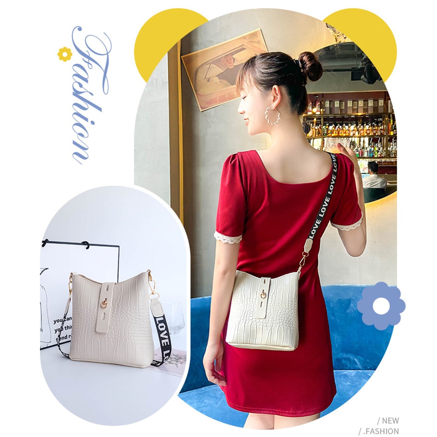 Crocodile Messenger Bags For Women Luxury High Quality Ladies Handbags Bucket Bag Pu Leather Crossbody Shoulder Bag Female