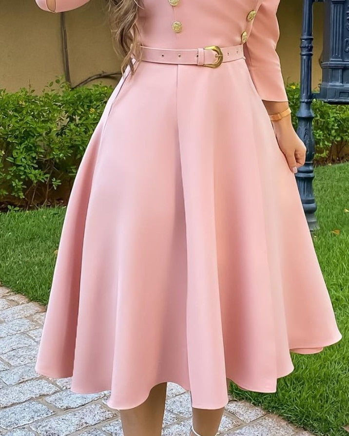 Puff Sleeve Double Breasted Belted Blazer Dress dresses for women 2022 elegant high quality A Line Midi Plain