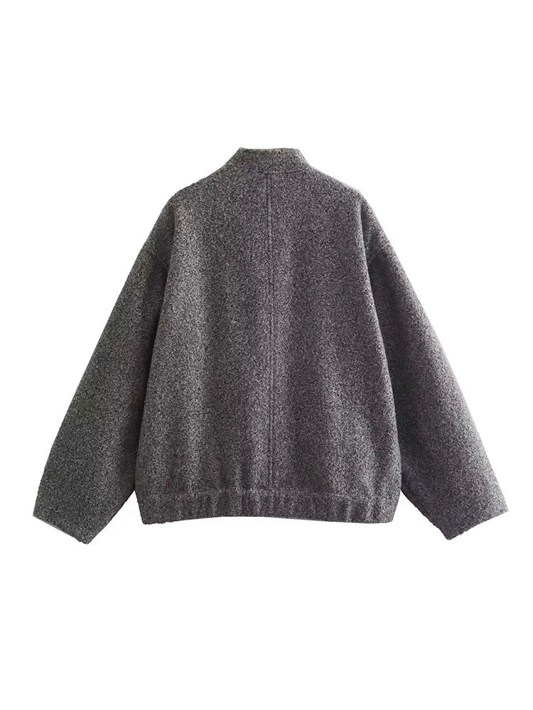 Nlzgmsj TRAF 2023 Spring Warm Gray Jacket Women Outerwear With Button Autumn Bomber Jacket Coat Women Winter Coat Top women