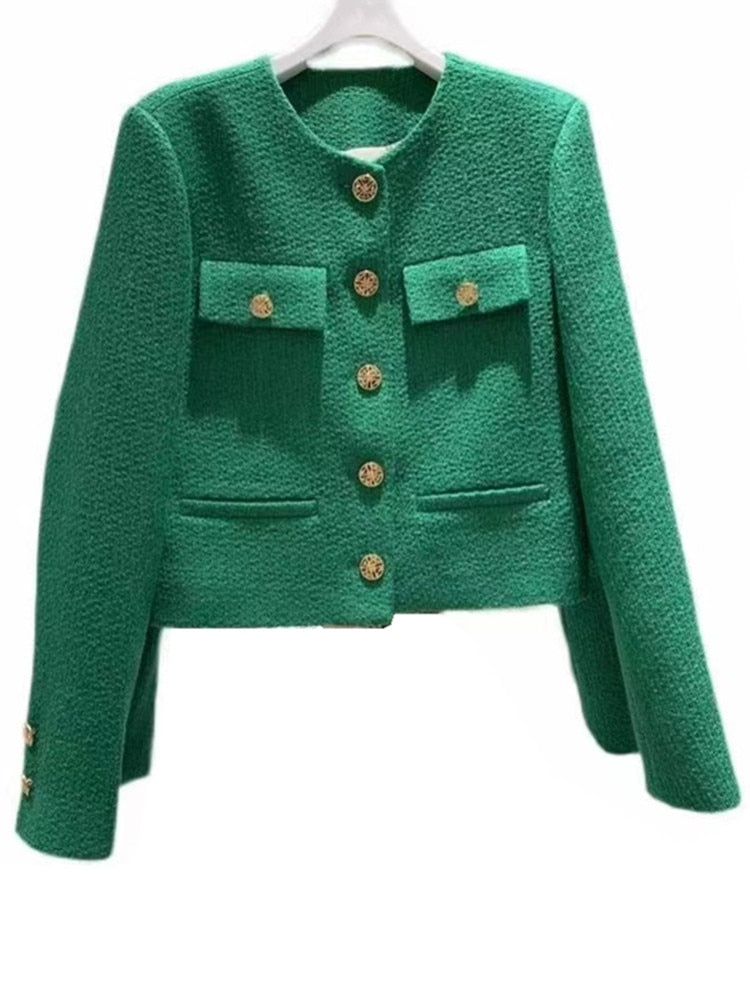 SMTHMA Korean Chic Female Tweed Basic Jacket Coat Women Clothing Runway Style Woolen Outerwear