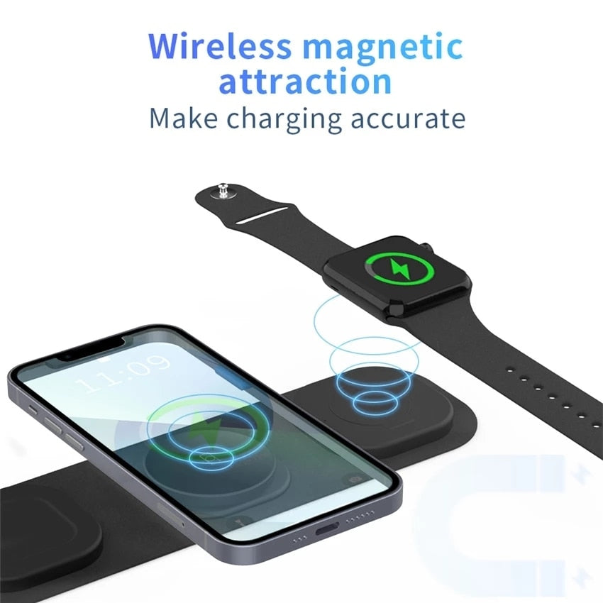 3 In 1 Magnetic Wireless Charger Pad For iPhone 14 13 12 Pro Max Apple Watch 8 7 Airpods Foldable 15W Fast Charging Dock Station