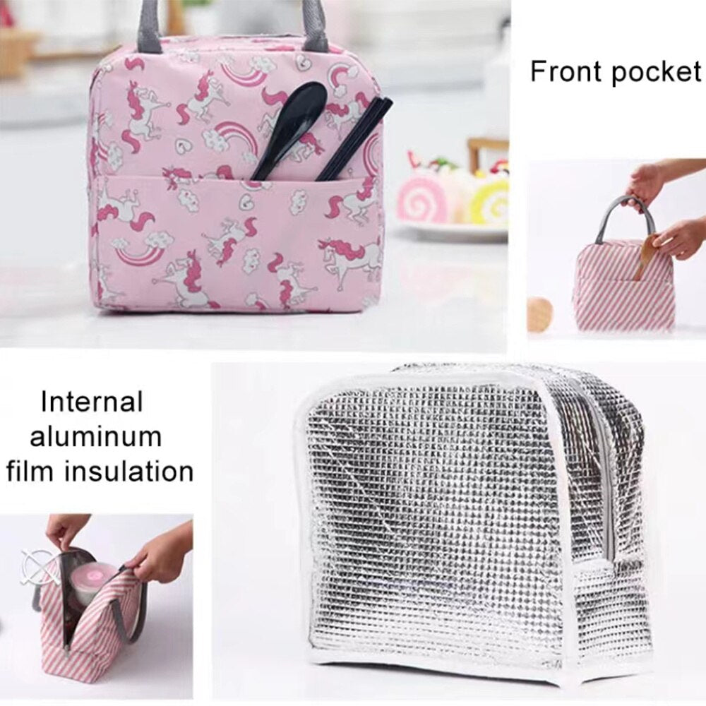 Portable Thermal Insulated Bag Lunch Box for Women Children Portable Cooler Handbags Bear Print Ice Pack Tote Food Picnic Bags