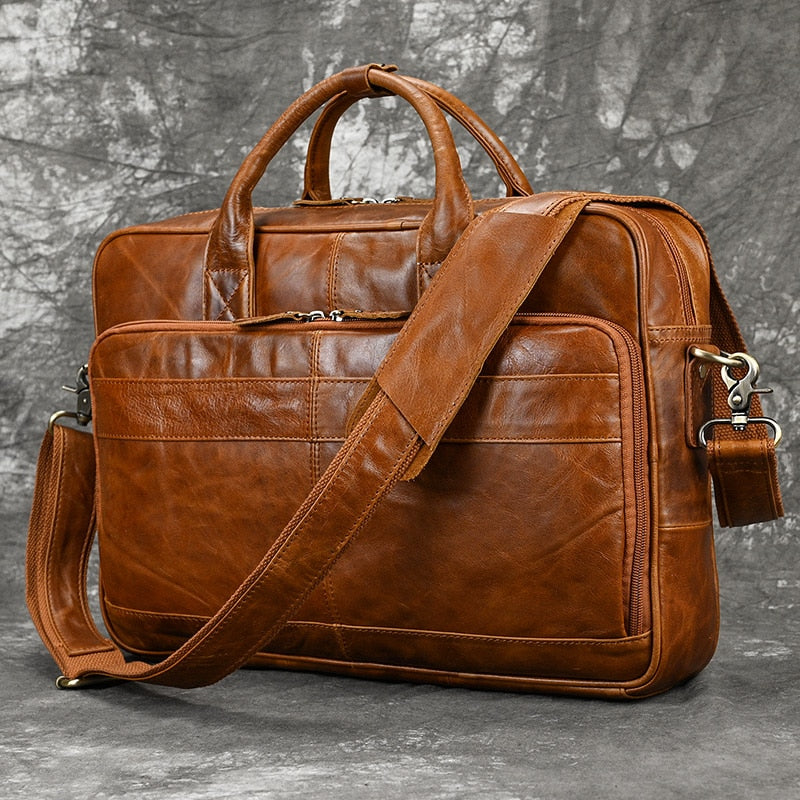 MAHEU Men Briefcase Genuine Leather Laptop Bag 15.6" PC Doctor Lawyer Computer Bag Cowhide Male Briefcase Cow Leather Men Bag