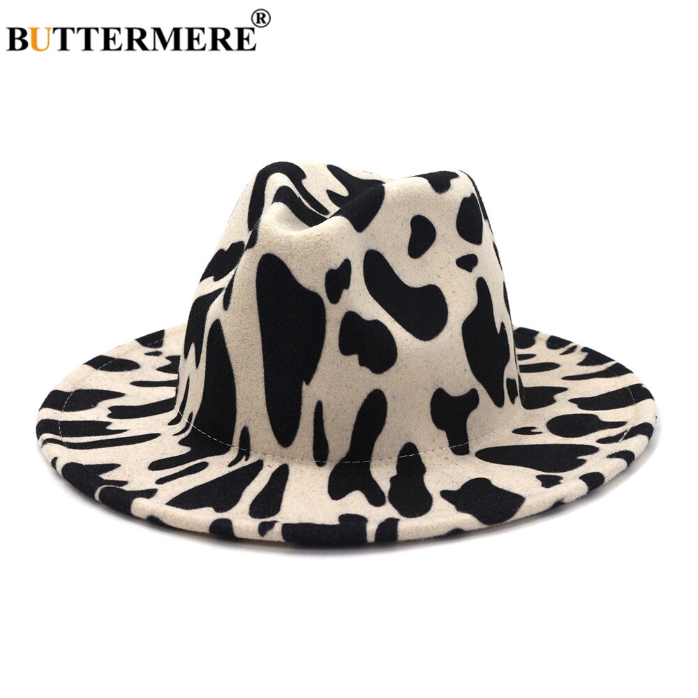 BUTTERMERE Cow Grain Fedora Hat Women Panama Wool Felt Fedora Hats Autumn Winter Brand Ladies Wide Brim Party Trilby Jazz Cap