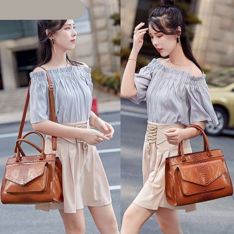 New Fashion Woman Bag Luxe cuir Serpentine Women's leather Handbags With pouch Ladies Trunk Tote bolsos Women messenger bag